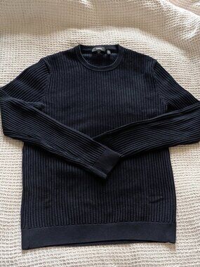 Theory Men's Navy Ribbed Crewneck Sweater